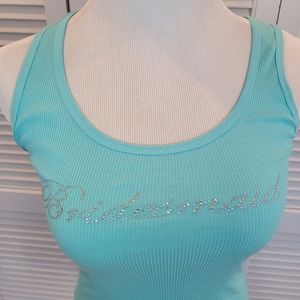 Bridesmaid turquoise with rhinestones tank tops.